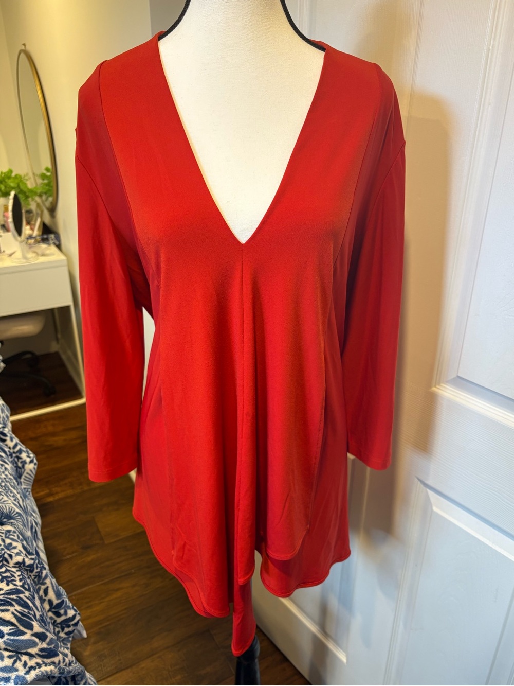 Joseph Ribkoff Red Asymmetrical Tunic Top Size 16 Deep V Neck